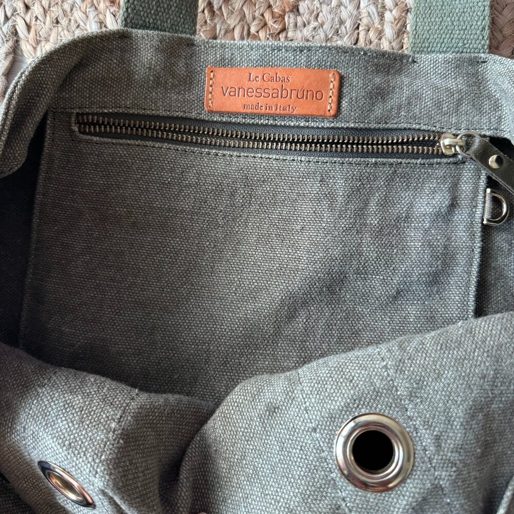 Vanessa Bruno Linen L Cabas Tote – Olive / Khaki – Muted Gold Eyelets – Size L - Picture 5 of 14